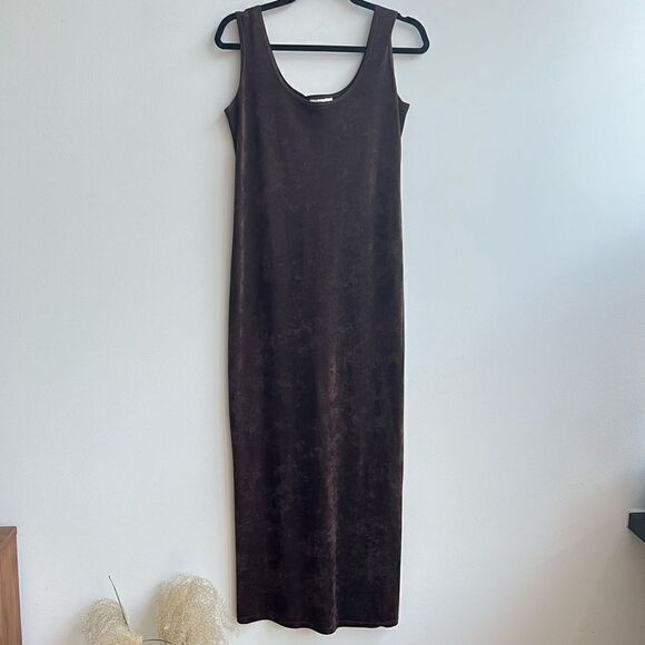 Vintage Harlow Dresses Brown Velvet Tank Maxi Dress Size 4 - Picture 1 of 6